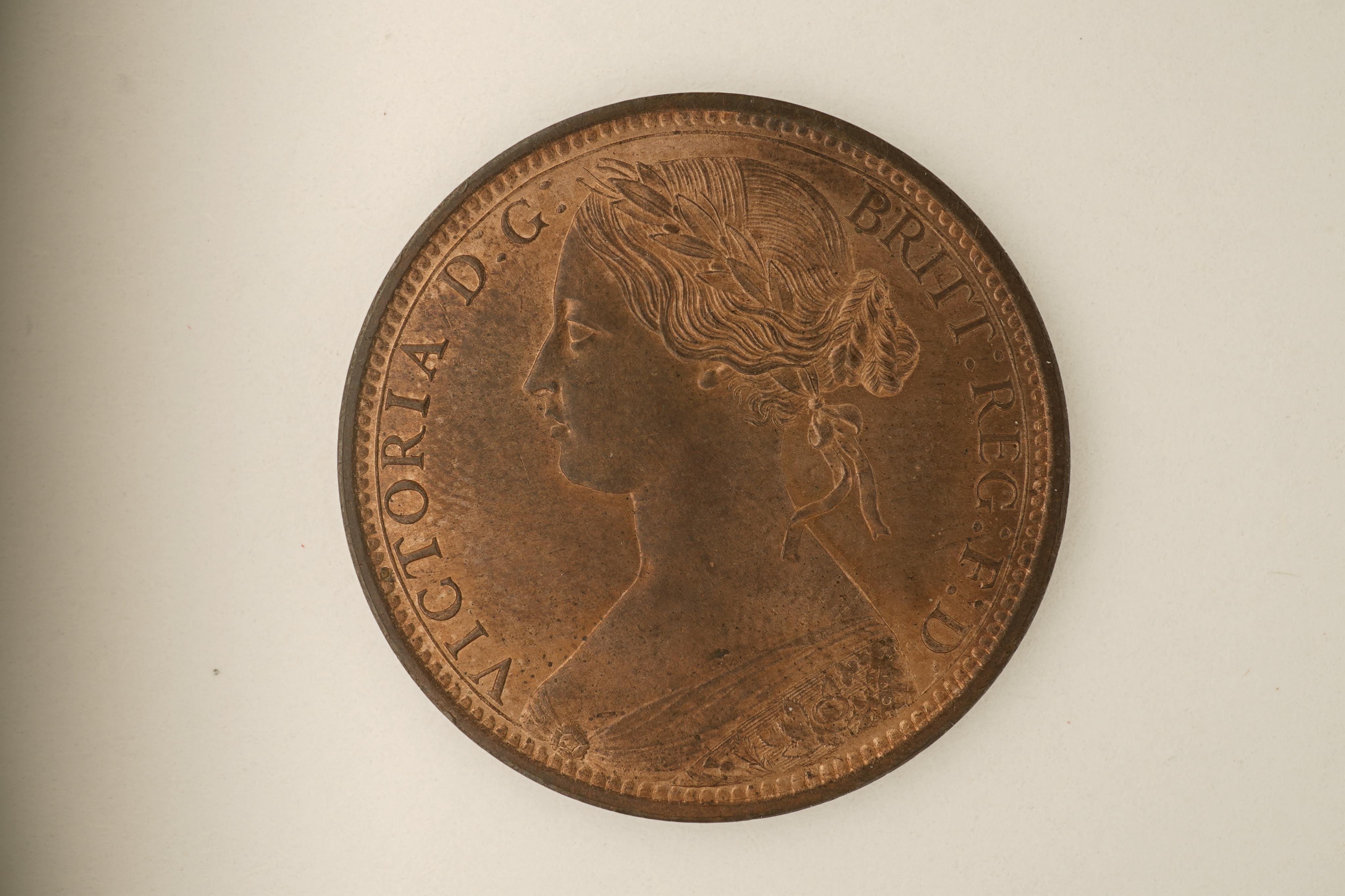 British coins, Victoria, two bronze pennies;, 1862, Fr. 39, Gouby dies J/g, crisp striking, good EF, lustre., 1863, Fr. 42, Gouby dies J/g, EF, lustre.